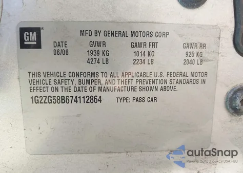 2007 Pontiac G6 z USA, uszkodzony, nr VIN 1G2ZG58B674112864